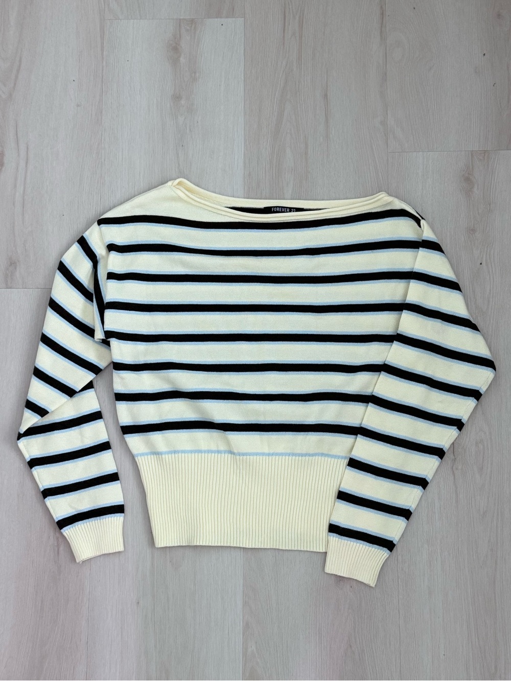 Forever 21 Yellow and Black Striped Boatneck Sweater